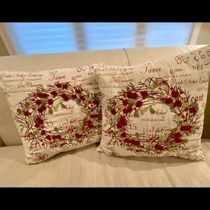 2 Christmas Wreath Embroidered Pillows